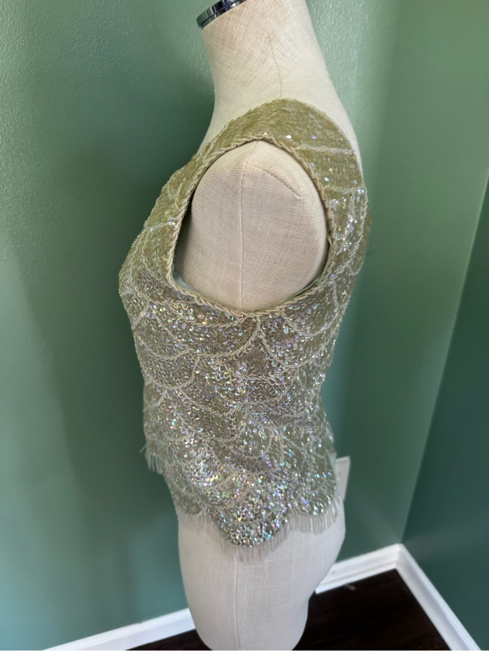 Vintage Sleeveless Sequin Scallop Top - Light Seafoam Green - Picture 9 of 13
